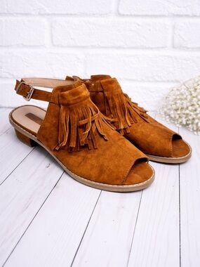 Topshop Tan Fringe Open Toe Sandals Size 7/40